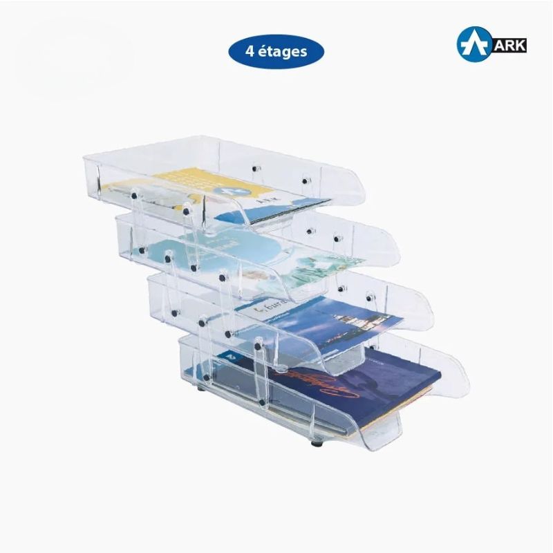 Corbeille à courrier 4 étages en plastique transparent ARK - Image 1
